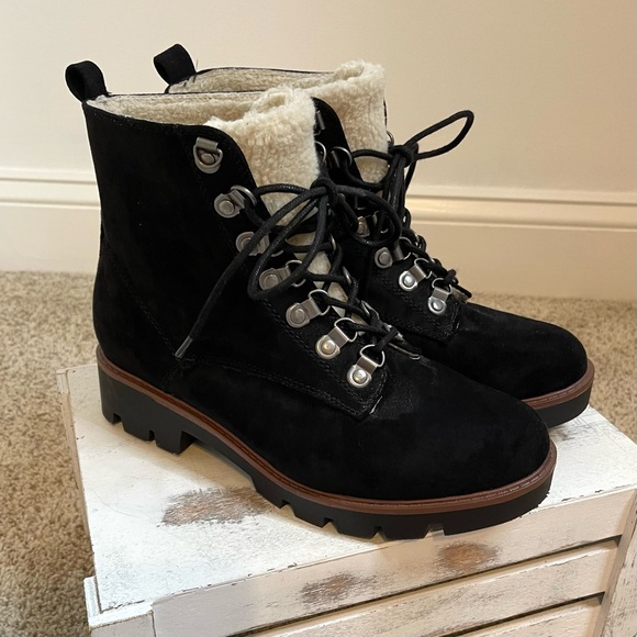 Cliffs By White Mountain Black Suede Sherpa Lined Hiking Gorpcore Boots - Picture 3 of 15